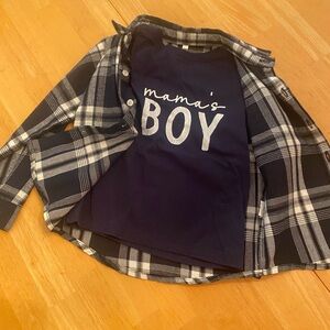 Bella Canvas Navy Tee with Plaid Accent